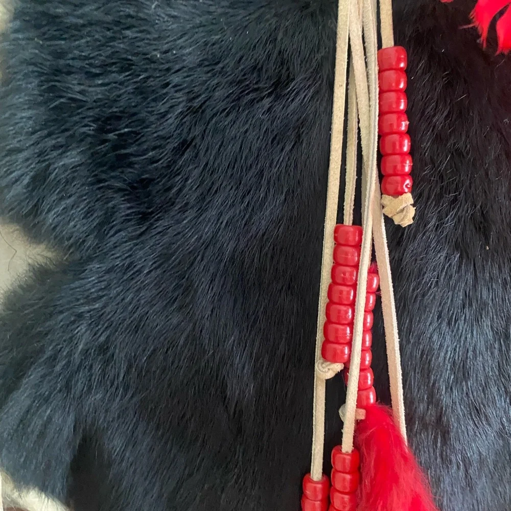 RARE INDIAN VINTAGE LARGE HANDMADE DREAM CATCHER Fur Feather Native Boho 12x18 - Picture 3 of 13